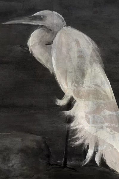 Black & White Decorative Art: Textured Egret I by Stellar Design Studio