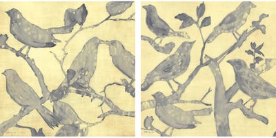 Yellow Gray Birds Diptych by Stellar Design Studio canvas print