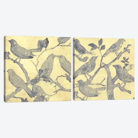 Yellow Gray Birds Diptych Canvas Print Set #SLD2HSET001} by Stellar Design Studio Canvas Art Print
