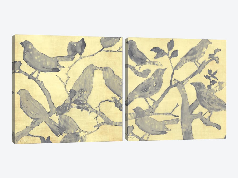 Yellow Gray Birds Diptych by Stellar Design Studio 2-piece Canvas Print