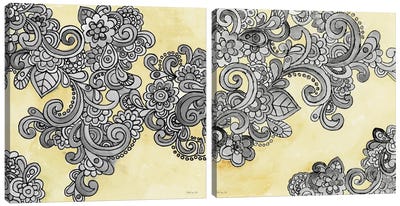 Yellow Gray Pattern Diptych Canvas Art Print