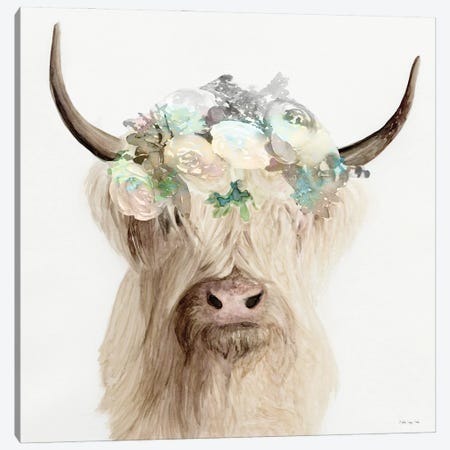 Floral Highland Cow Canvas Print #SLD483} by Stellar Design Studio Canvas Artwork