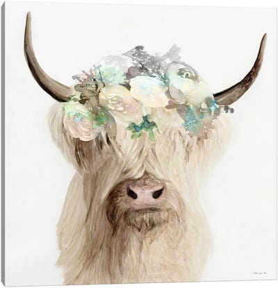 Floral Highland Cow Canvas Art Print - Highland Cow Art