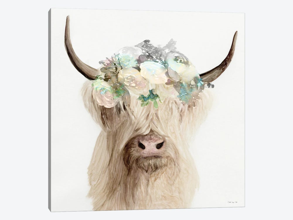 Floral Highland Cow by Stellar Design Studio 1-piece Canvas Print
