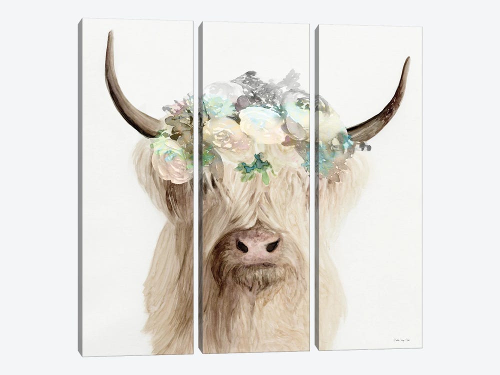 Floral Highland Cow by Stellar Design Studio 3-piece Art Print