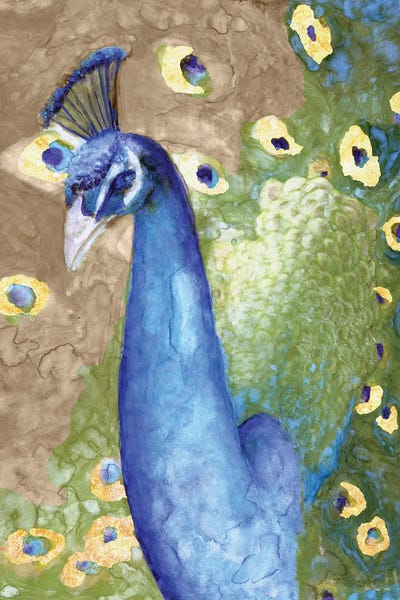 Canvas Art Prints: Foiled Peacock I by Stellar Design Studio