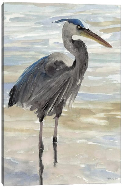 Heron In Water Canvas Art Print - Great Blue Heron Art