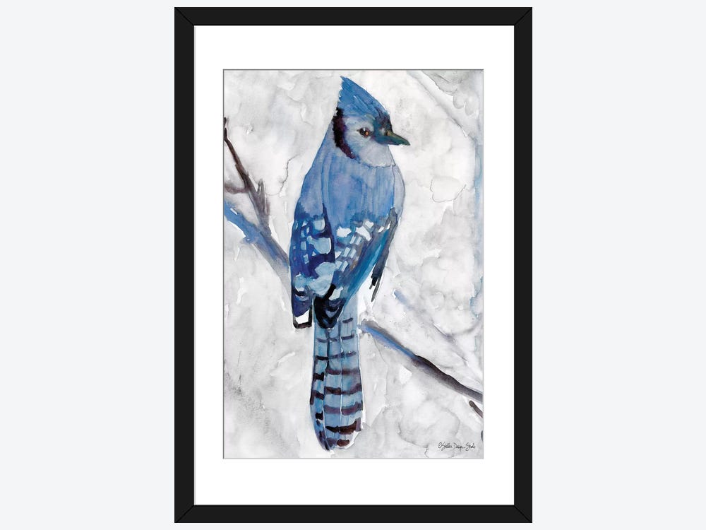 Red Cardinal with Blue Jay Birds - Art Print of Watercolor Painting - new  year winter holidays birds nature Christmas purple berries cards
