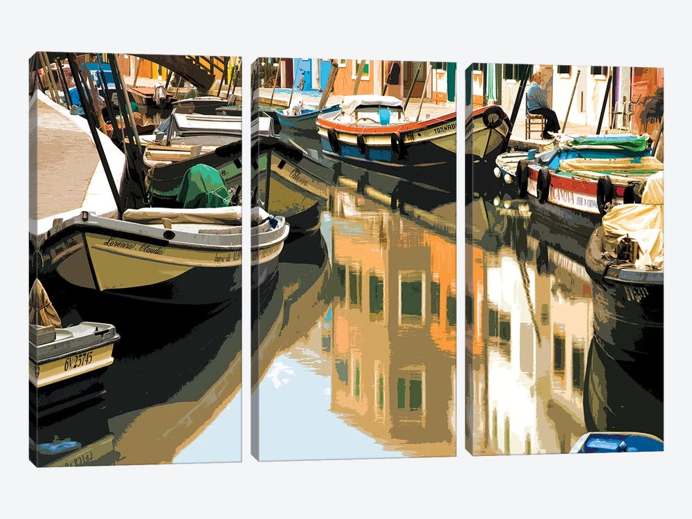 Burano Boats by Shelley Lake 3-piece Canvas Wall Art