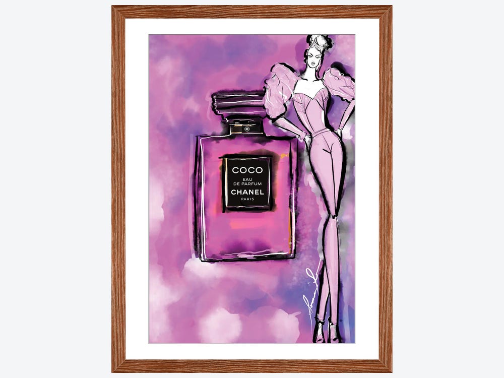 Framed Poster Prints - Chanel Coco Pink by Sonia Stella ( Fashion > Hair & Beauty > Perfume Bottles art) - 32x24x1
