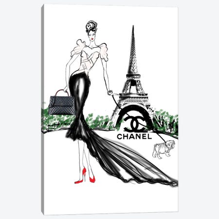 Chanel Paris Bully Dog Art Canvas Print #SLL30} by Sonia Stella Canvas Art