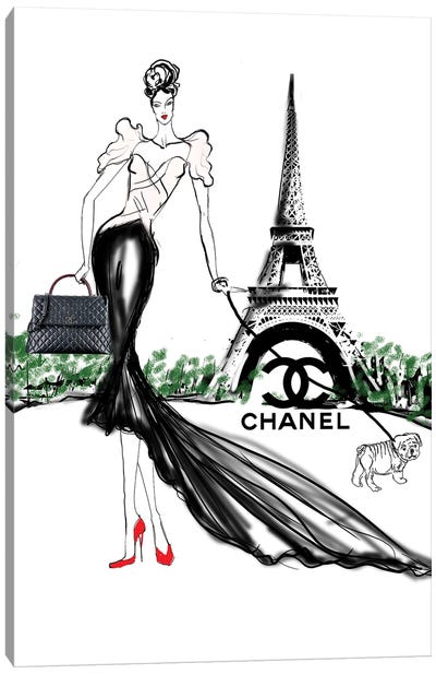 Chanel Paris Bully Dog Art Canvas Art Print - Sonia Stella