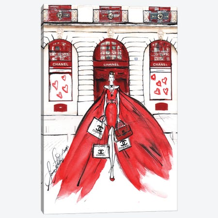 Chanel Red Watercolor Canvas Print #SLL33} by Sonia Stella Canvas Wall Art