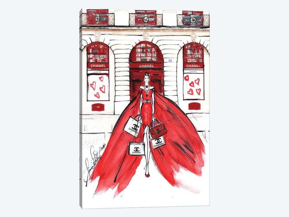 Chanel Red Watercolor 1-piece Canvas Art Print
