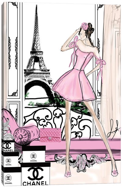 Paris View Pink Canvas Art Print