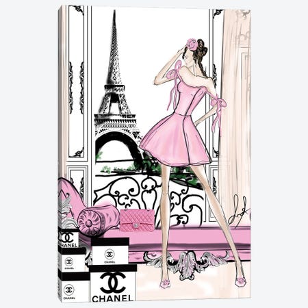 Paris View Pink Canvas Print #SLL55} by Sonia Stella Art Print