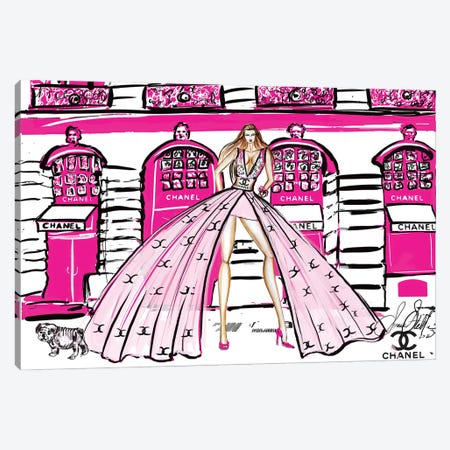Pink Chanel Girl At Shop Canvas Print #SLL57} by Sonia Stella Canvas Art Print