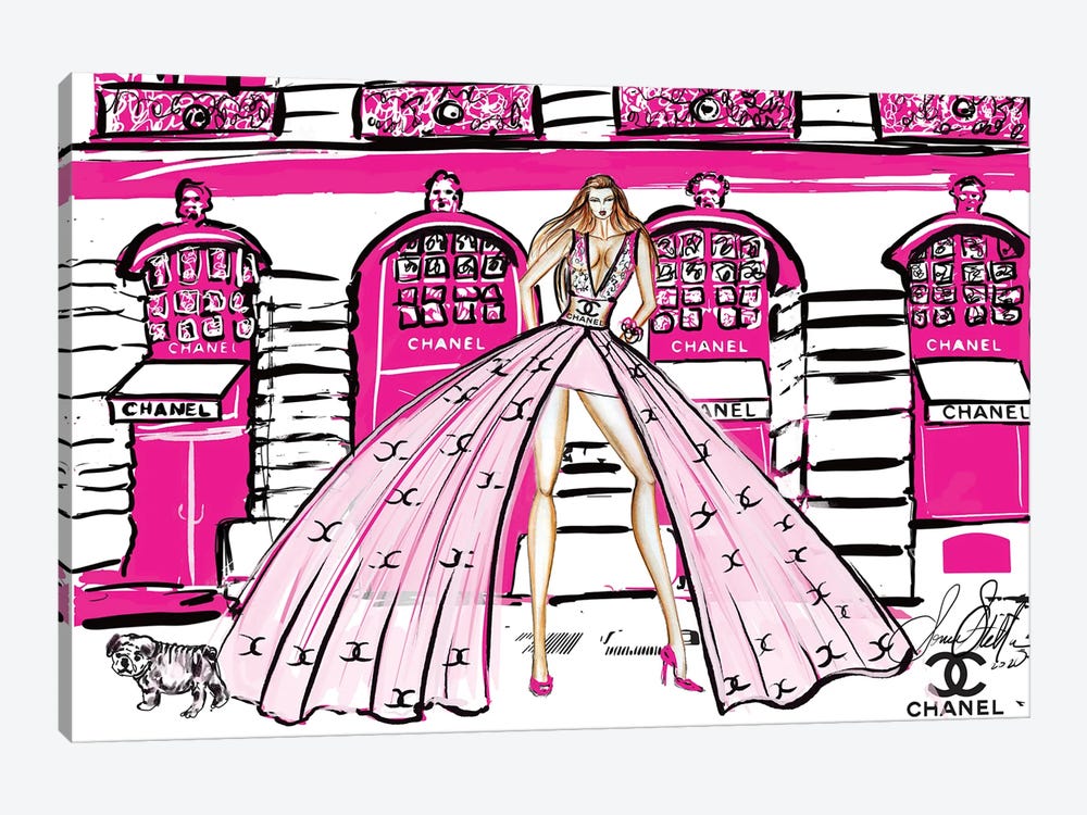 Pink Chanel Girl At Shop by Sonia Stella 1-piece Canvas Print