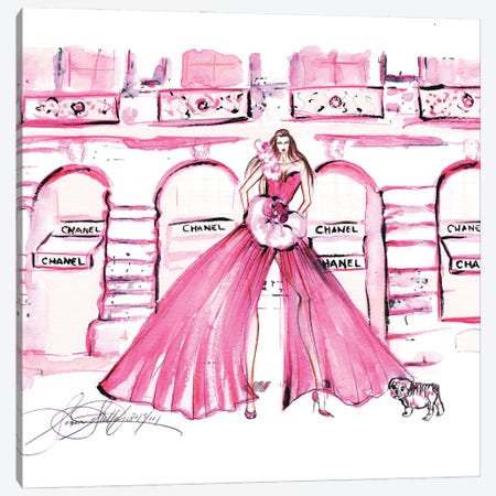 Pink Chanel Shop Watercolor Canvas Print #SLL58} by Sonia Stella Canvas Artwork