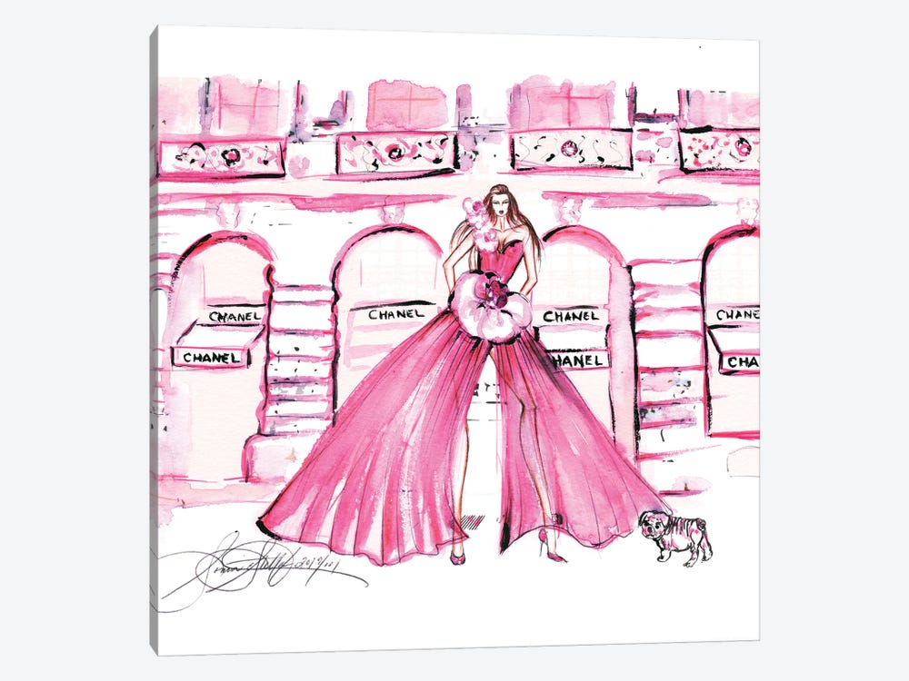 Pink Chanel Shop Watercolor by Sonia Stella 1-piece Canvas Wall Art
