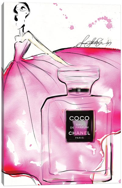 Pink Coco Bottle Hr Canvas Art Print - Sonia Stella