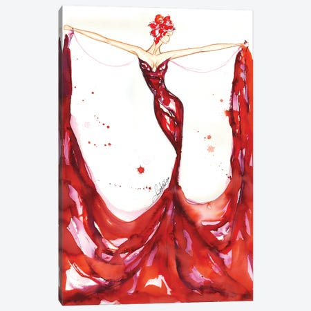Red I Art Deco Watercolor Canvas Print #SLL62} by Sonia Stella Art Print