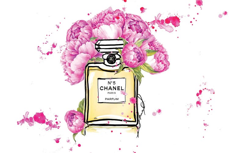 iCanvas Coco Chanel Perfume Bottle Art Watercolor Painting Art by Sonia Stella Canvas Art Wall Decor ( Fashion > Hair & Beauty > Perfume Bottles art)