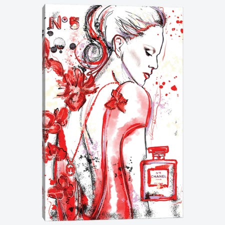 Chanel No 5 Nicole Kidman In Red Watercolor Painting Canvas Print #SLL74} by Sonia Stella Canvas Print