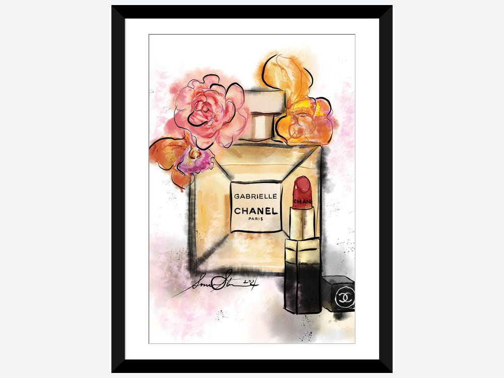 Coco Chanel Perfume Bottle Art Watercolor Painting by Sonia Stella Fine Art Paper Poster ( Fashion > Hair & Beauty > Perfume Bottles art) - 24x16x.25