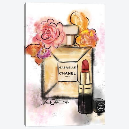 Gabrielle Chanel Perfume Watercolor Painting Canvas Print #SLL75} by Sonia Stella Art Print