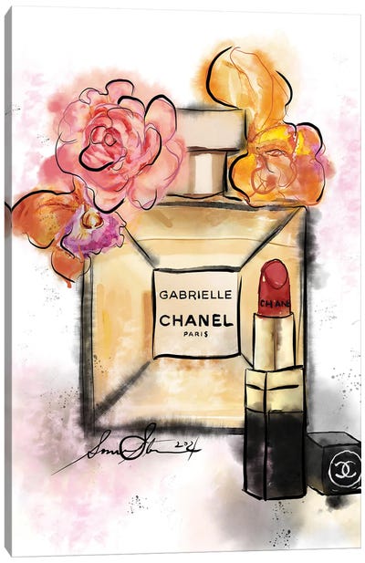 Gabrielle Chanel Perfume Watercolor Painting Canvas Art Print - Sonia Stella
