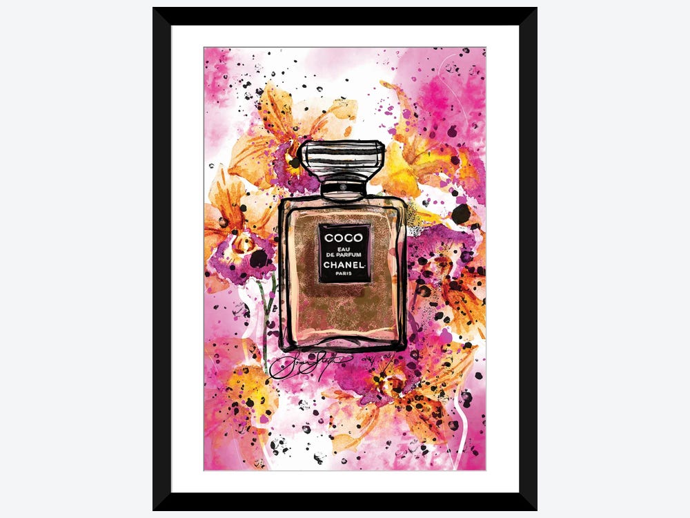 Sonia Stella Canvas Wall Decor Prints - Gabrielle Chanel Perfume Watercolor Painting ( Fashion > Hair & Beauty > Perfume Bottles art) - 40x26 in