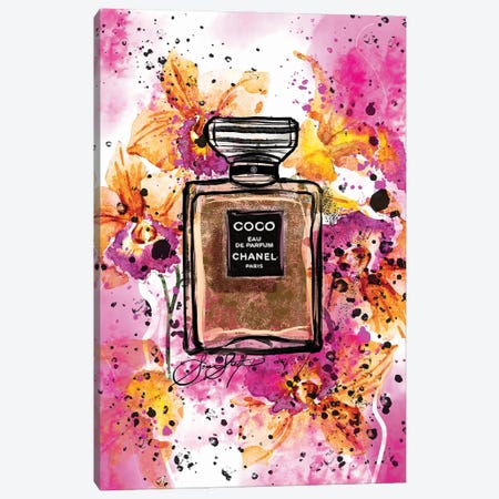 Coco Chanel Perfume Bottle Art Watercolor Painting Canvas Print #SLL76} by Sonia Stella Canvas Art Print
