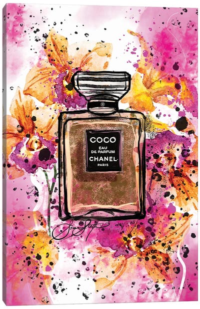 Coco Chanel Perfume Bottle Art Watercolor Painting Canvas Art Print - Sonia Stella
