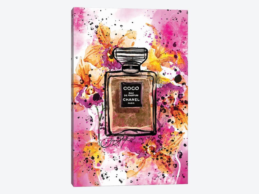 Coco Chanel Perfume Bottle Art Watercolor Painting by Sonia Stella 1-piece Canvas Wall Art