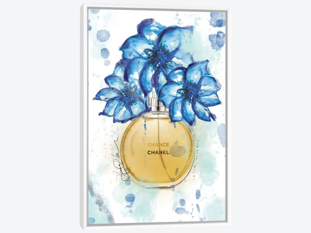 Framed Canvas Art (White Floating Frame) - Chanel Chance Watercolor Perfume Bottle Art by Sonia Stella ( Fashion > Hair & Beauty > Perfume Bottles Art