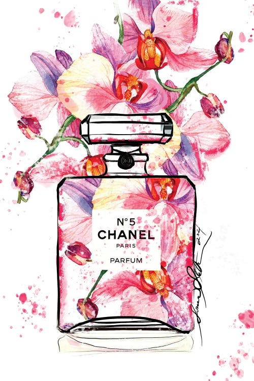 Chanel No 5 Orchid Watercolor Paintin - Canvas Wall Art | Sonia Stella