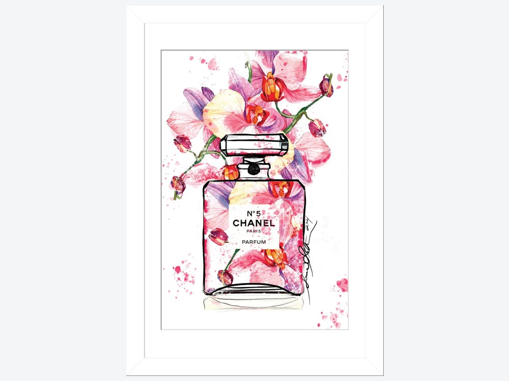Chanel No 5 Orchid Watercolor Paintin - Canvas Wall Art