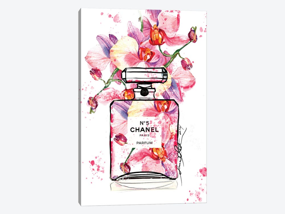 Chanel No 5 Orchid Watercolor Painting by Soniastella - Canvas Print Wall Art by Sonia Stella ( Floral & Botanical > Flowers > Orchids art) - 12x8 in