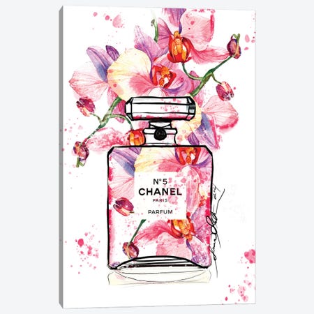 Chanel No 5 Orchid Watercolor Painting By Soniastella Canvas Print #SLL80} by Sonia Stella Canvas Art Print