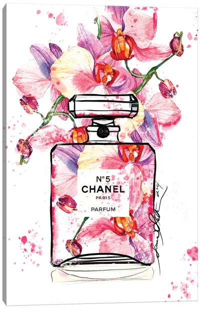Chanel No 5 Orchid Watercolor Painting By Soniastella Canvas Art Print - Sonia Stella