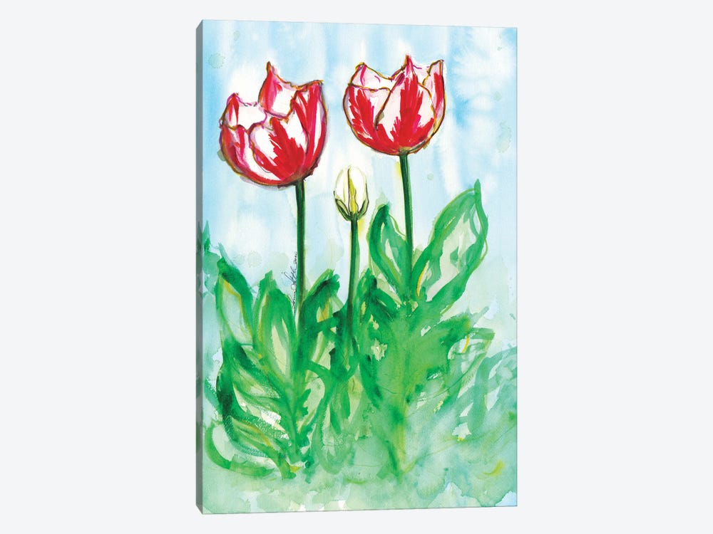 Tulips In The Wind Watercolor By Soniastella by Sonia Stella 1-piece Canvas Artwork