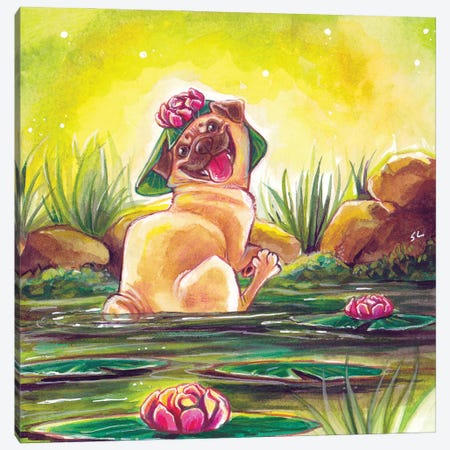 Pug Lilypad Canvas Print #SLN42} by Stephanie Lane Art Print