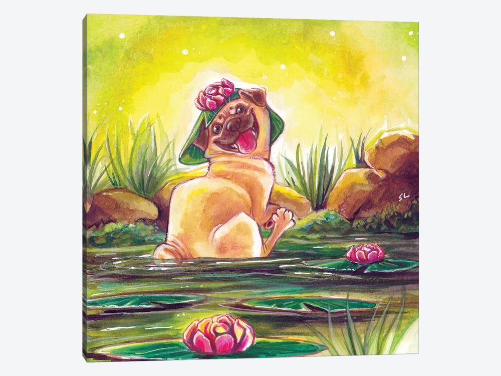 Pug Lilypad by Stephanie Lane 1-piece Canvas Wall Art