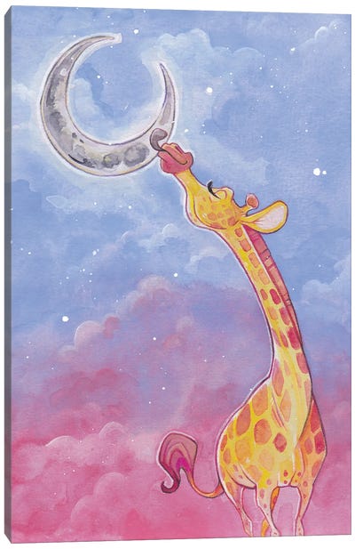 Lick The Moon Canvas Art Print - Giraffe Art