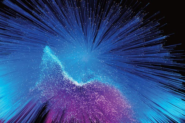Science Photo Library: Spray Of Optical Fibres Conducting Coloured Light by Science Photo Library