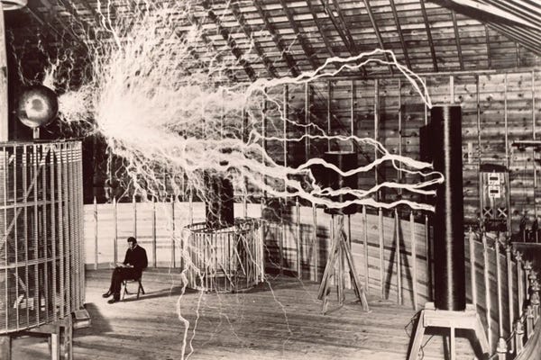 Science Photo Library: Tesla Coil Experiment, 1899 by Science Photo Library