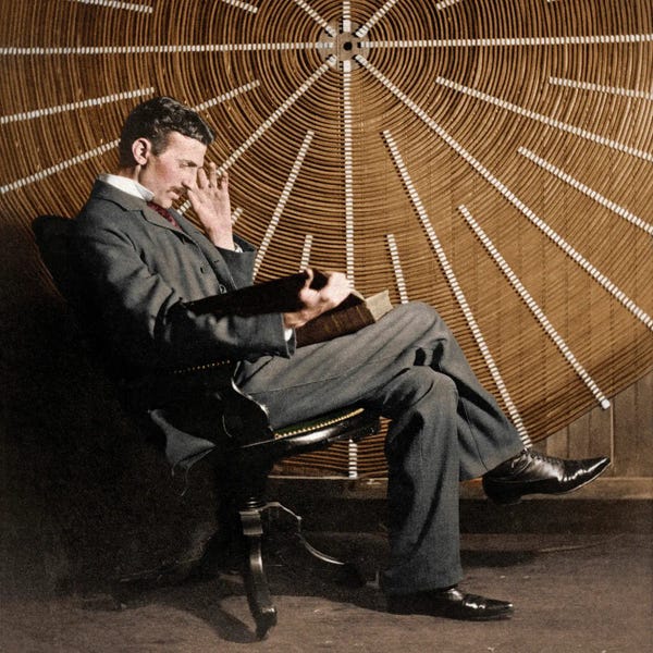 Science Photo Library: Nikola Tesla Reading, Serb-Us Physicist by Science Photo Library