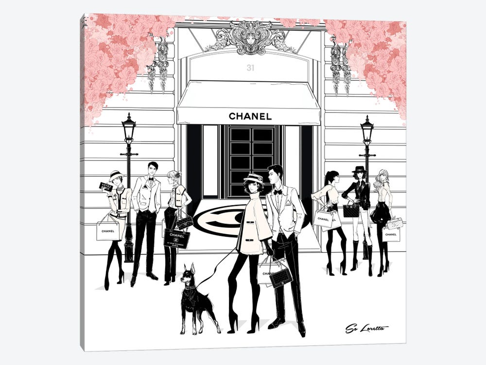 So Loretta Canvas Art Prints - Chanel Store Front Pink ( Animals > Dogs > Doberman pinschers art) - 37x37 in