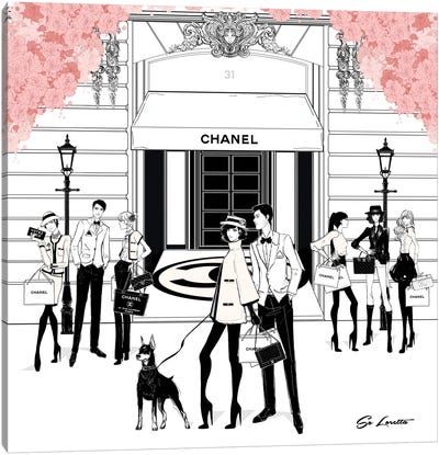 Chanel Store Front Pink Canvas Art Print - Doberman Pinscher Art